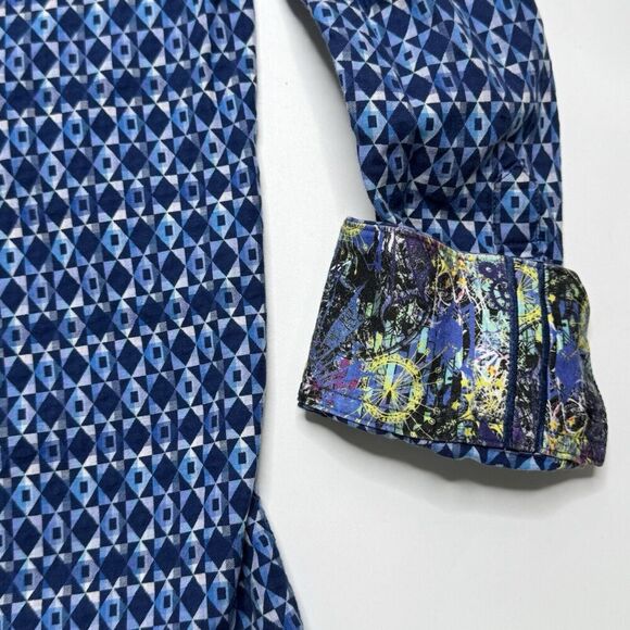 Robert Graham Men's Size L Large Octavian Button up Shirt Flip Cuffs Navy Blue - Picture 10 of 13